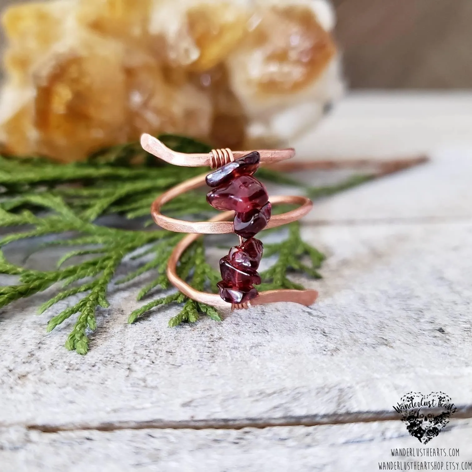 Garnet copper twist ring