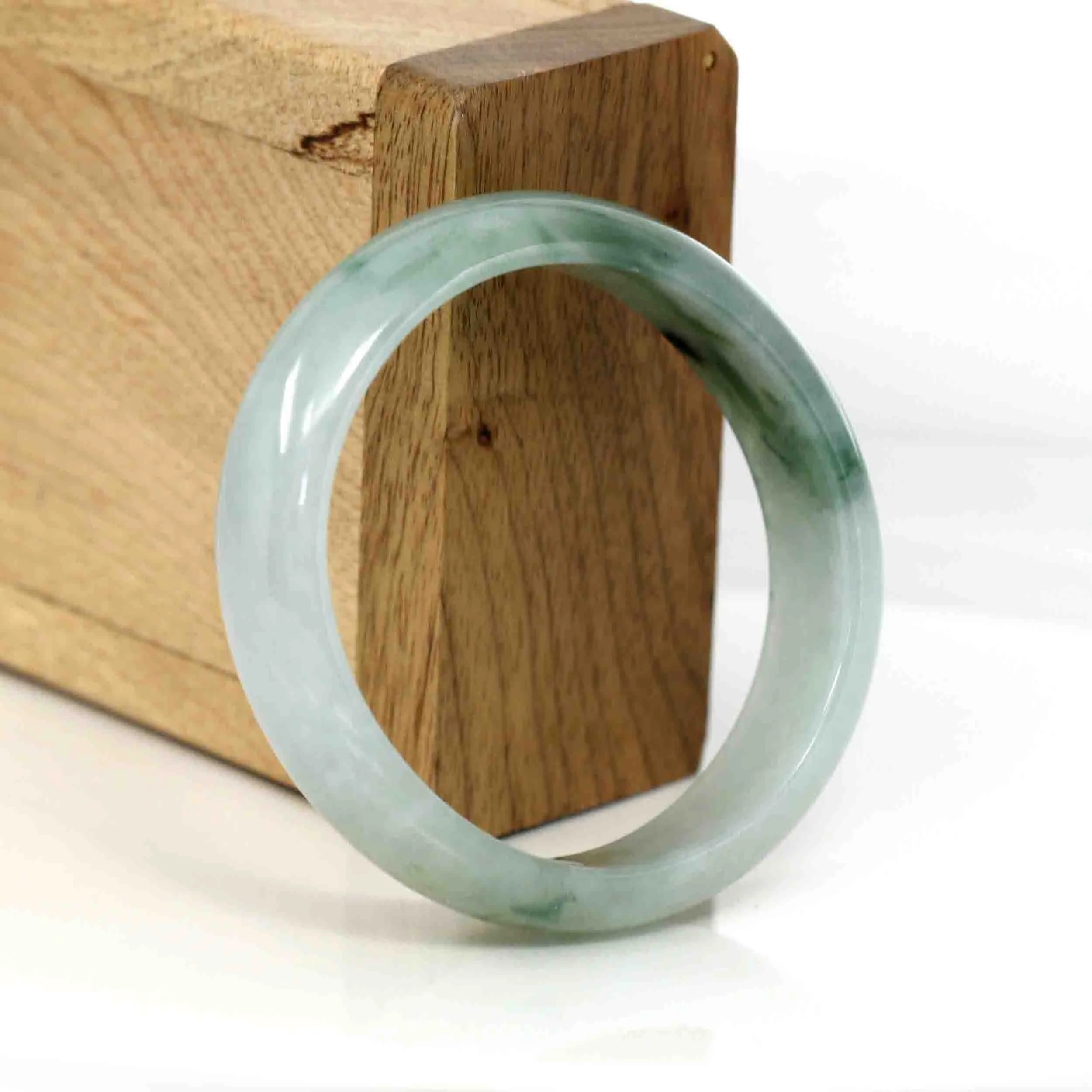 Genuine Burmese Ice Blue Oval Jadeite Jade Bangle (50.95 mm) #335