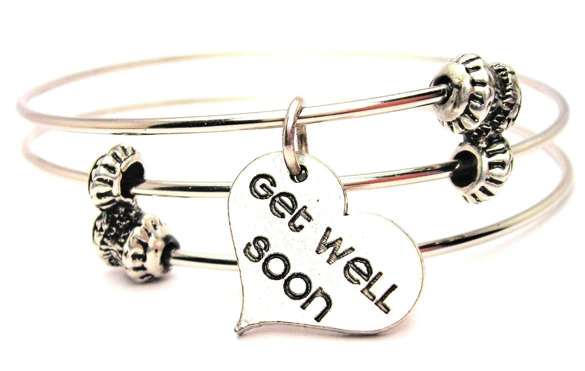 Get Well Soon Heart Triple Style Expandable Bangle Bracelet