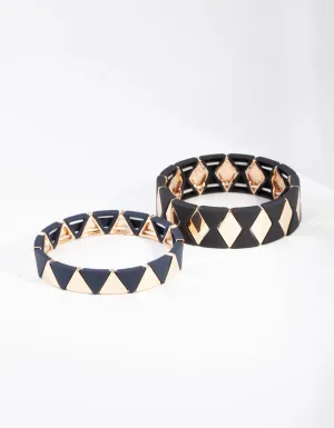 Gold Black Geometric Stretch Bracelet 2 Pack