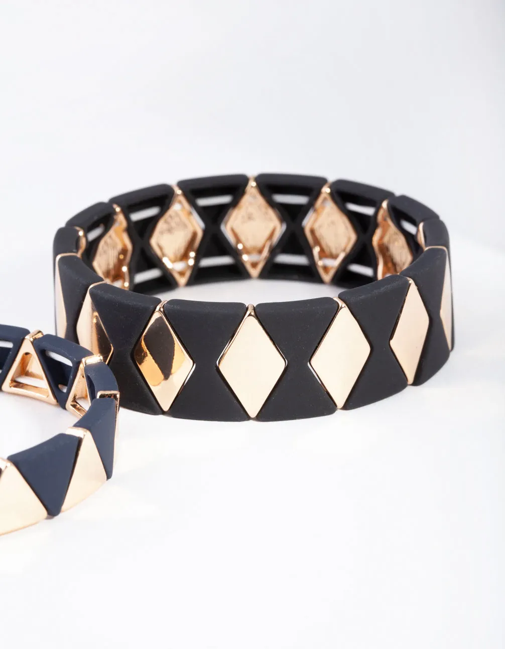 Gold Black Geometric Stretch Bracelet 2 Pack