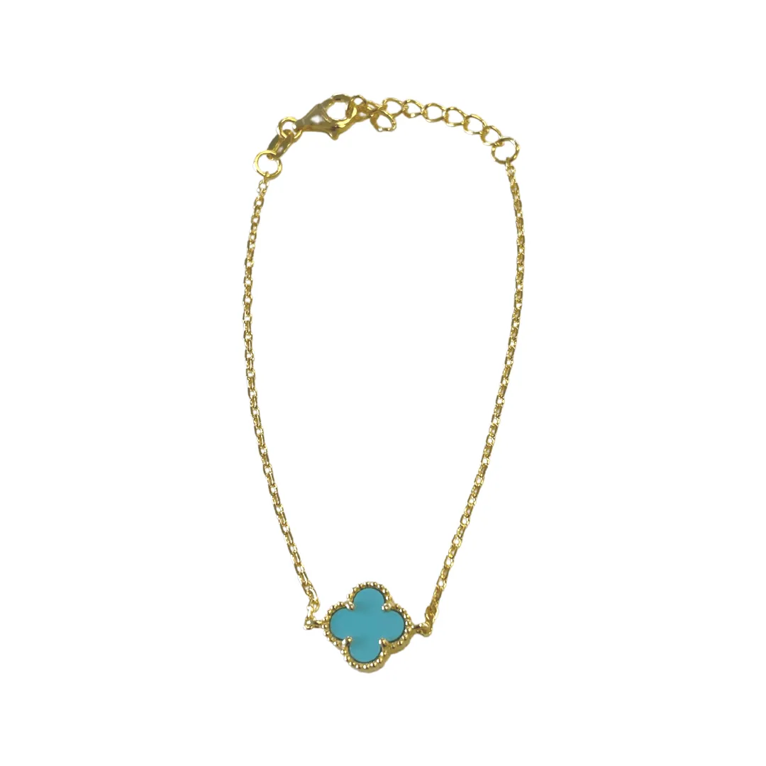 Gold Bracelet with Turquoise Clover