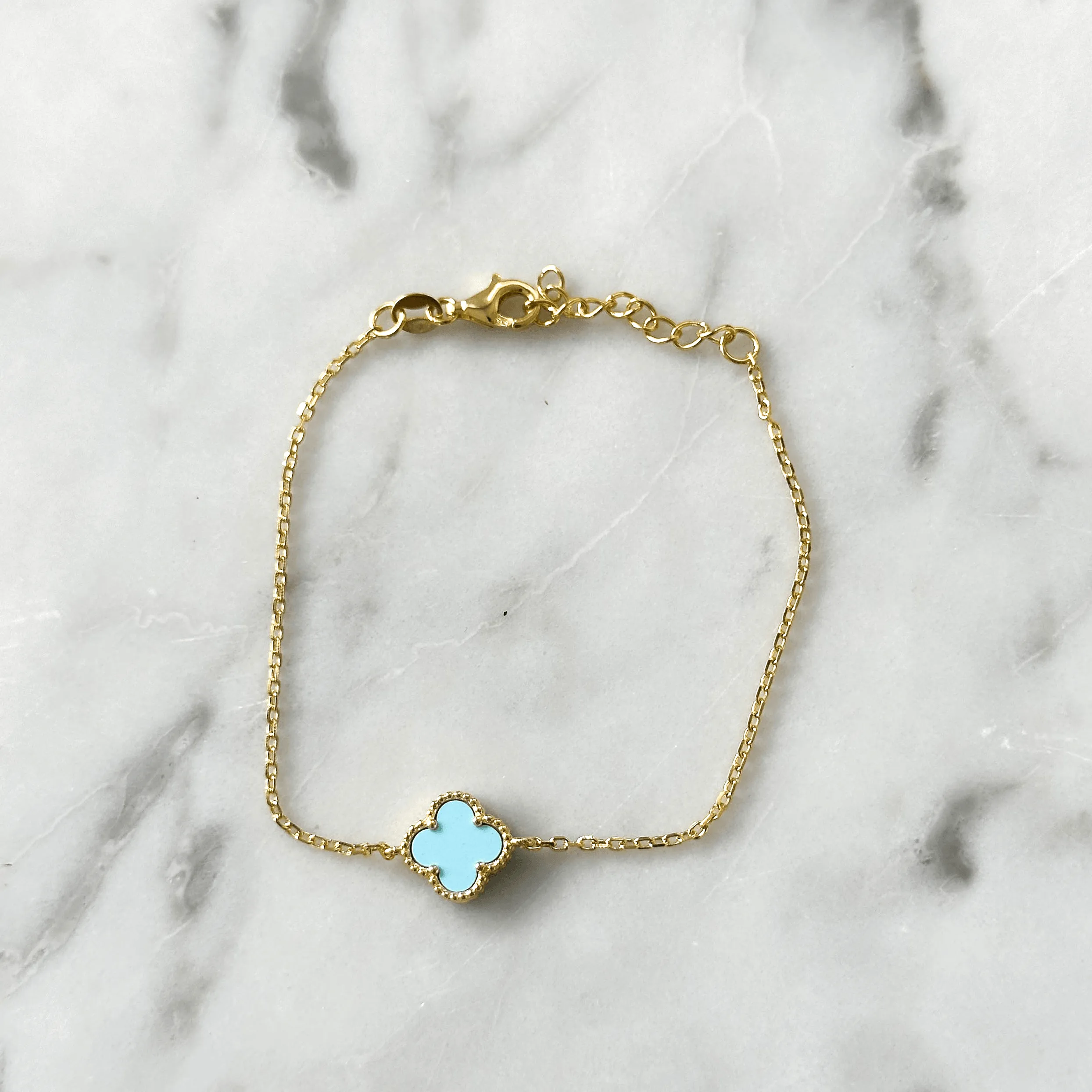 Gold Bracelet with Turquoise Clover