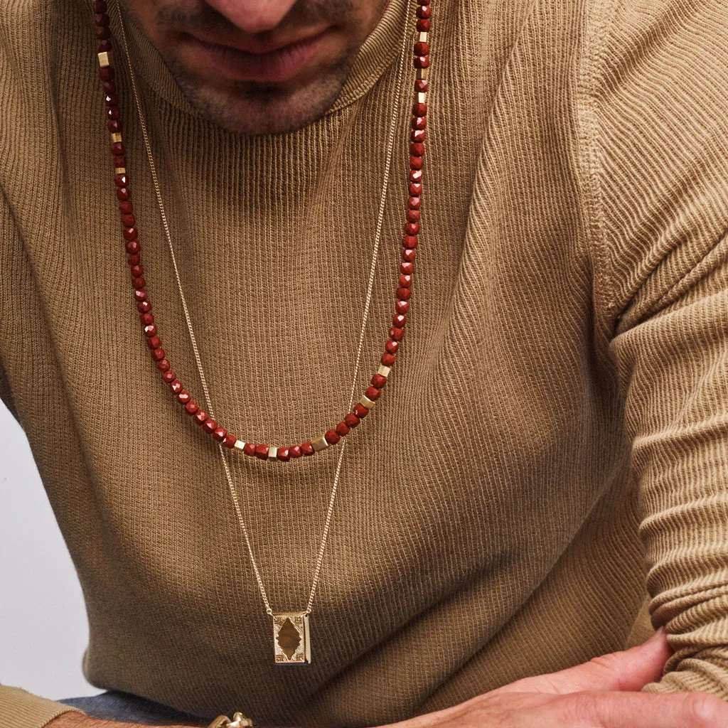 GOLD HEXAGON BEADS   RED JASPER BEADED NECKLACE