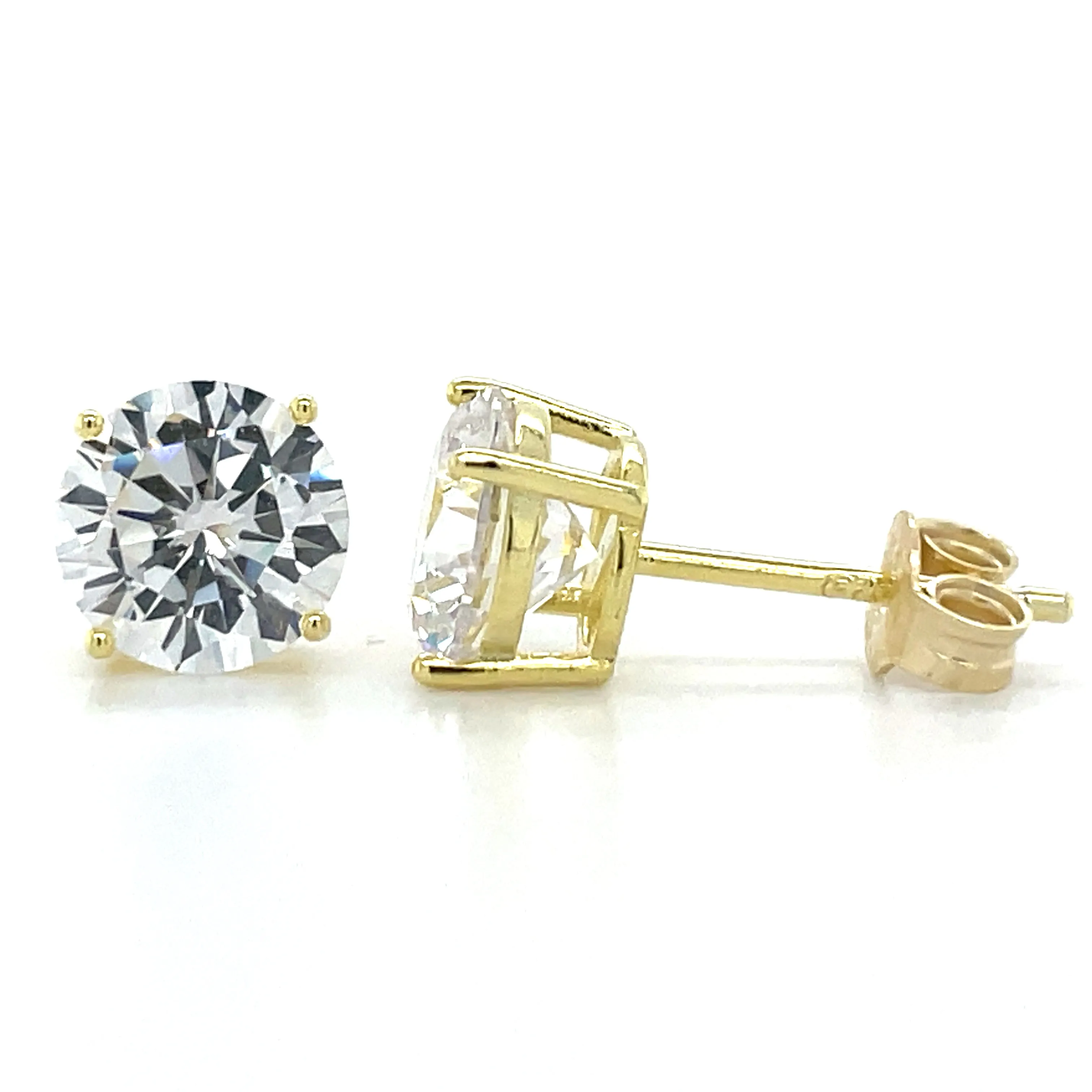 Golden Four Claw Cz Stud Earrings