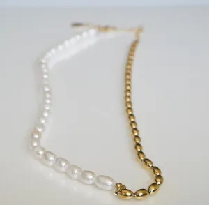 Golden Girl Freshwater Pearls Short Stainless Steel Necklace