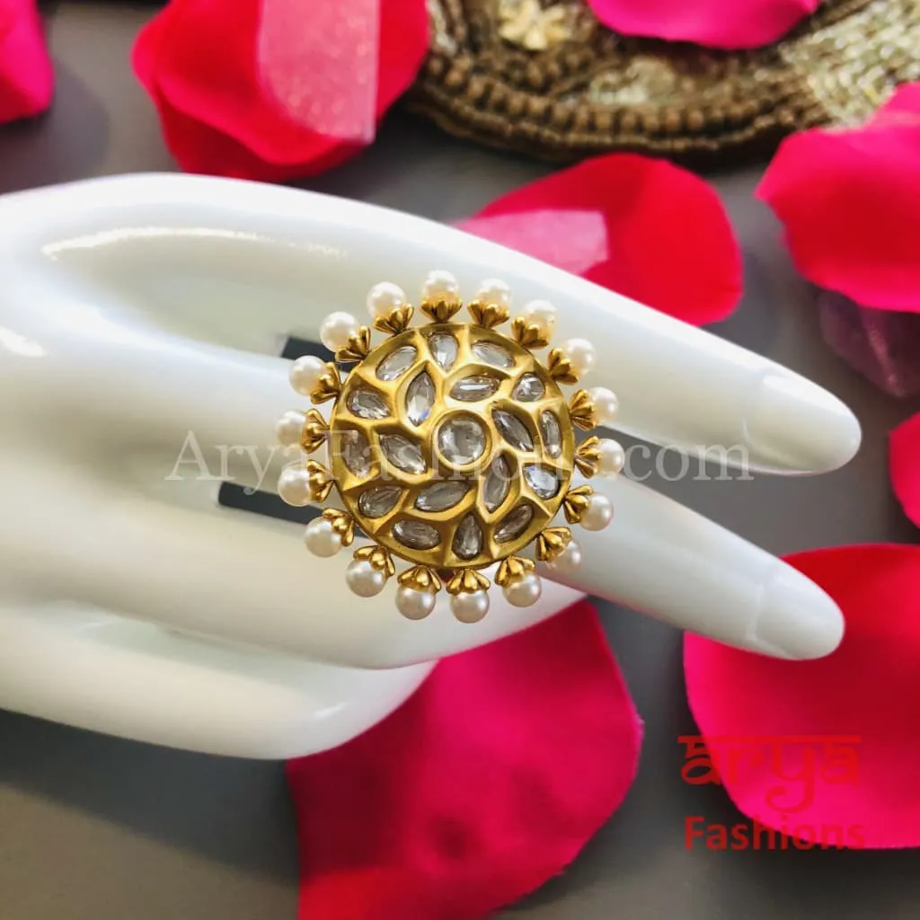 Golden Kundan Jadau Golden Statement Ring