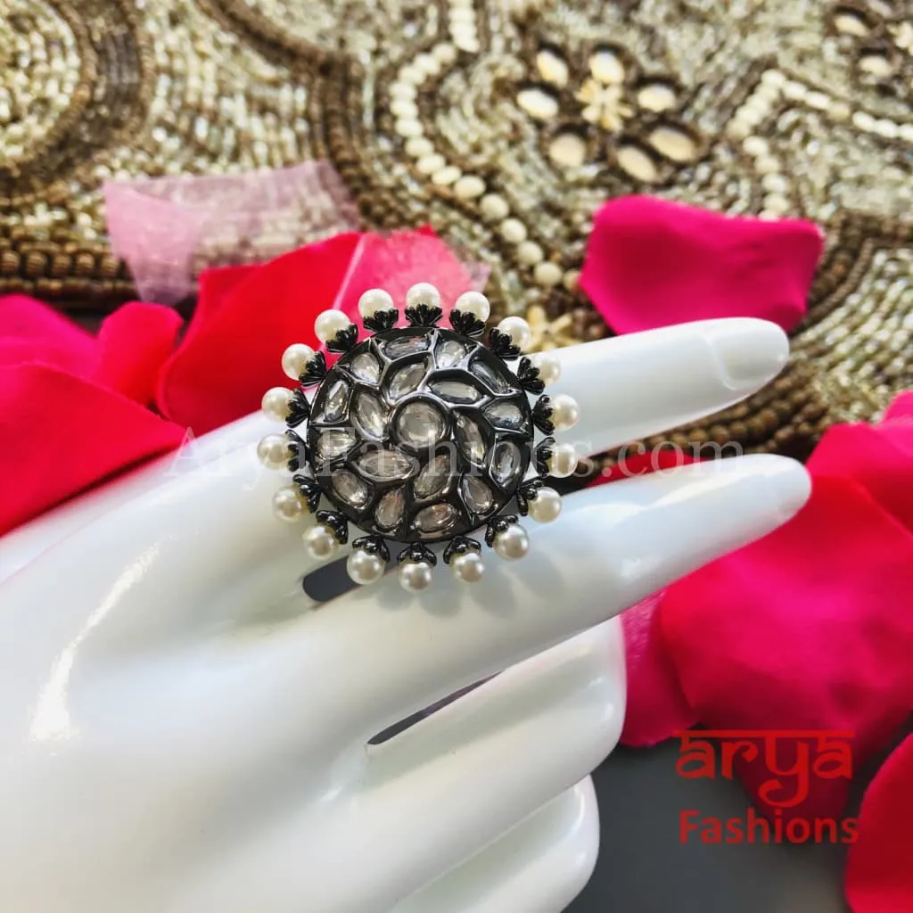 Golden Kundan Jadau Golden Statement Ring