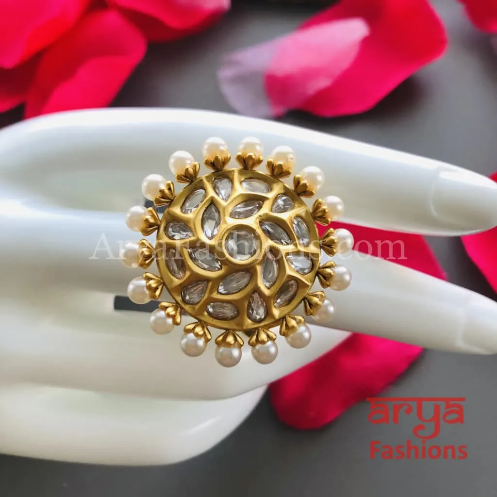 Golden Kundan Jadau Golden Statement Ring