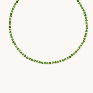 Green Agate Beaded Necklace in Gold