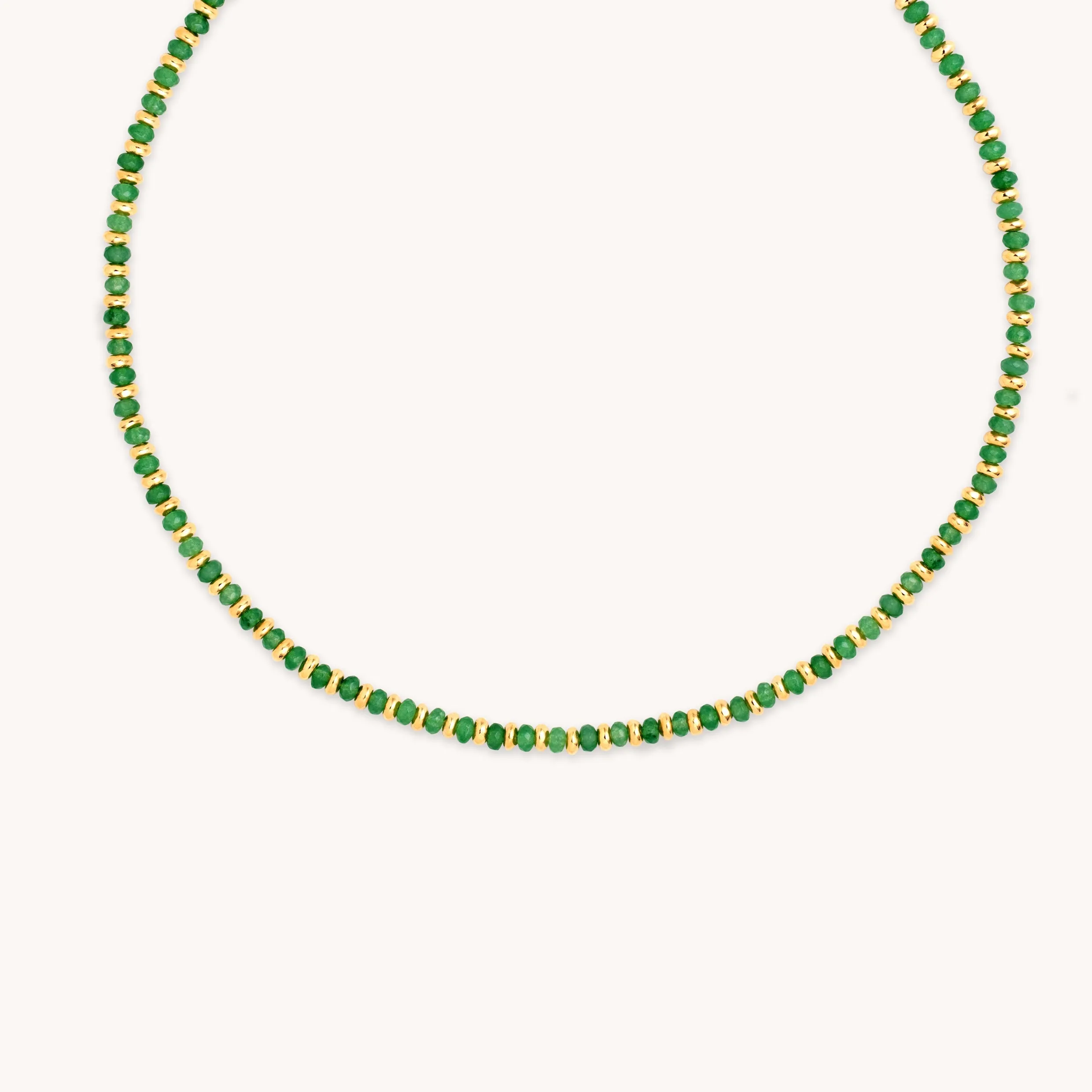 Green Agate Beaded Necklace in Gold