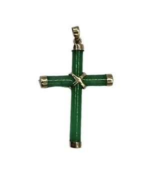 Green Jade Cross with 14K Yellow Gold