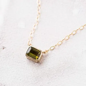 Green Tourmaline East-West Emerald Necklace in 14k Gold