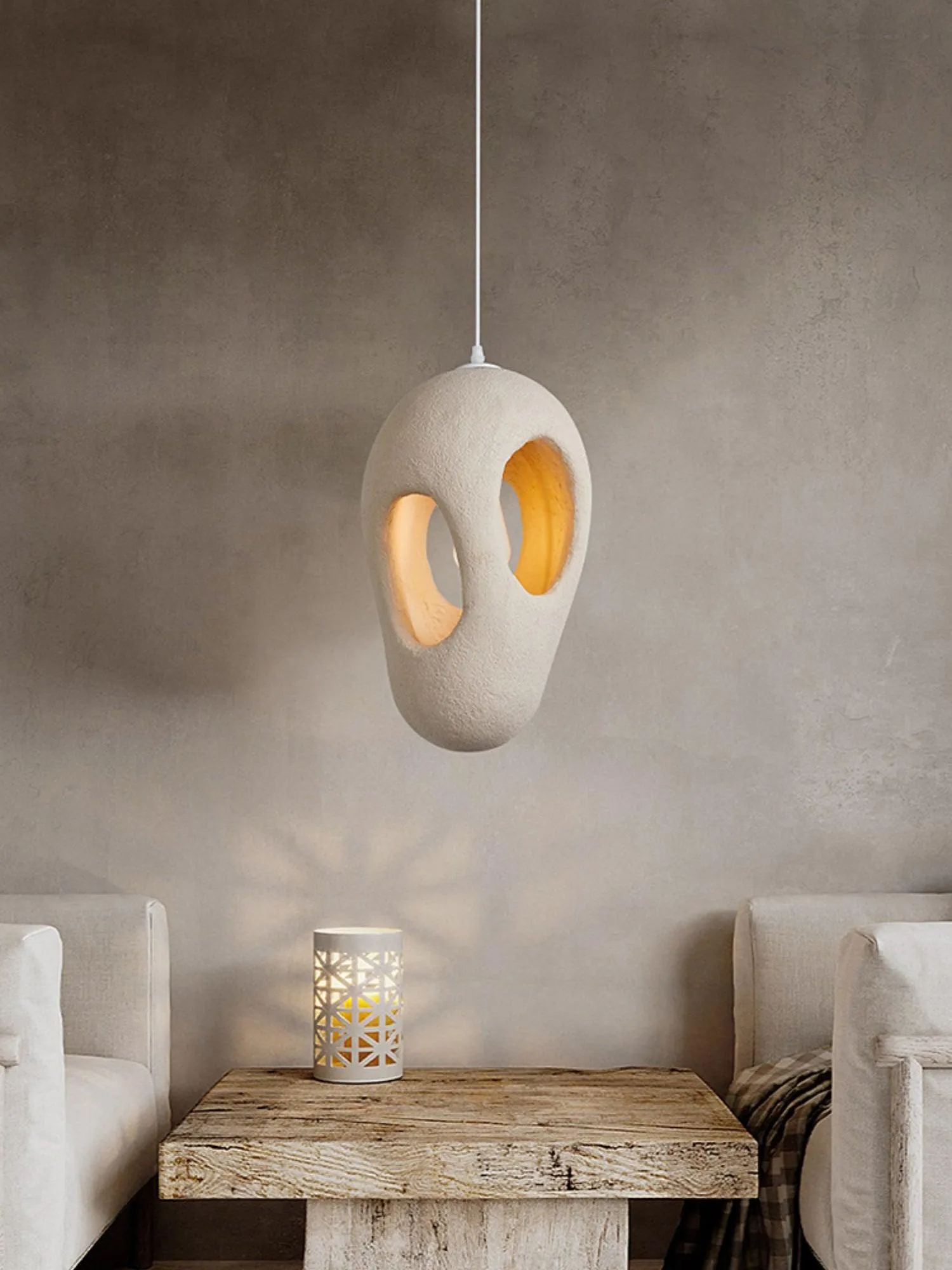 Hand-Built White Pendant Lamp