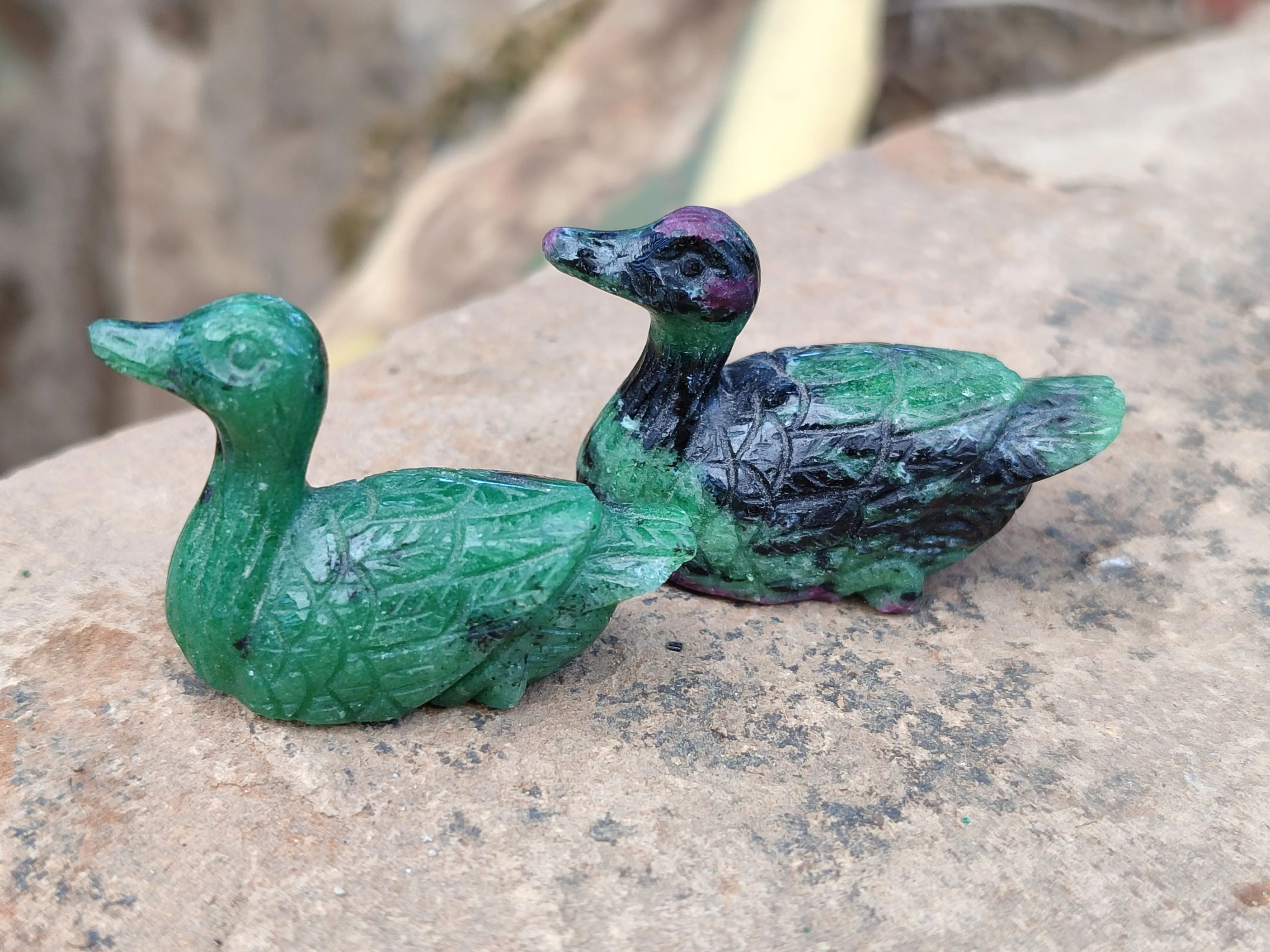 Hand Made Ruby Zoisite Animal Carvings x 12 From Tanzania