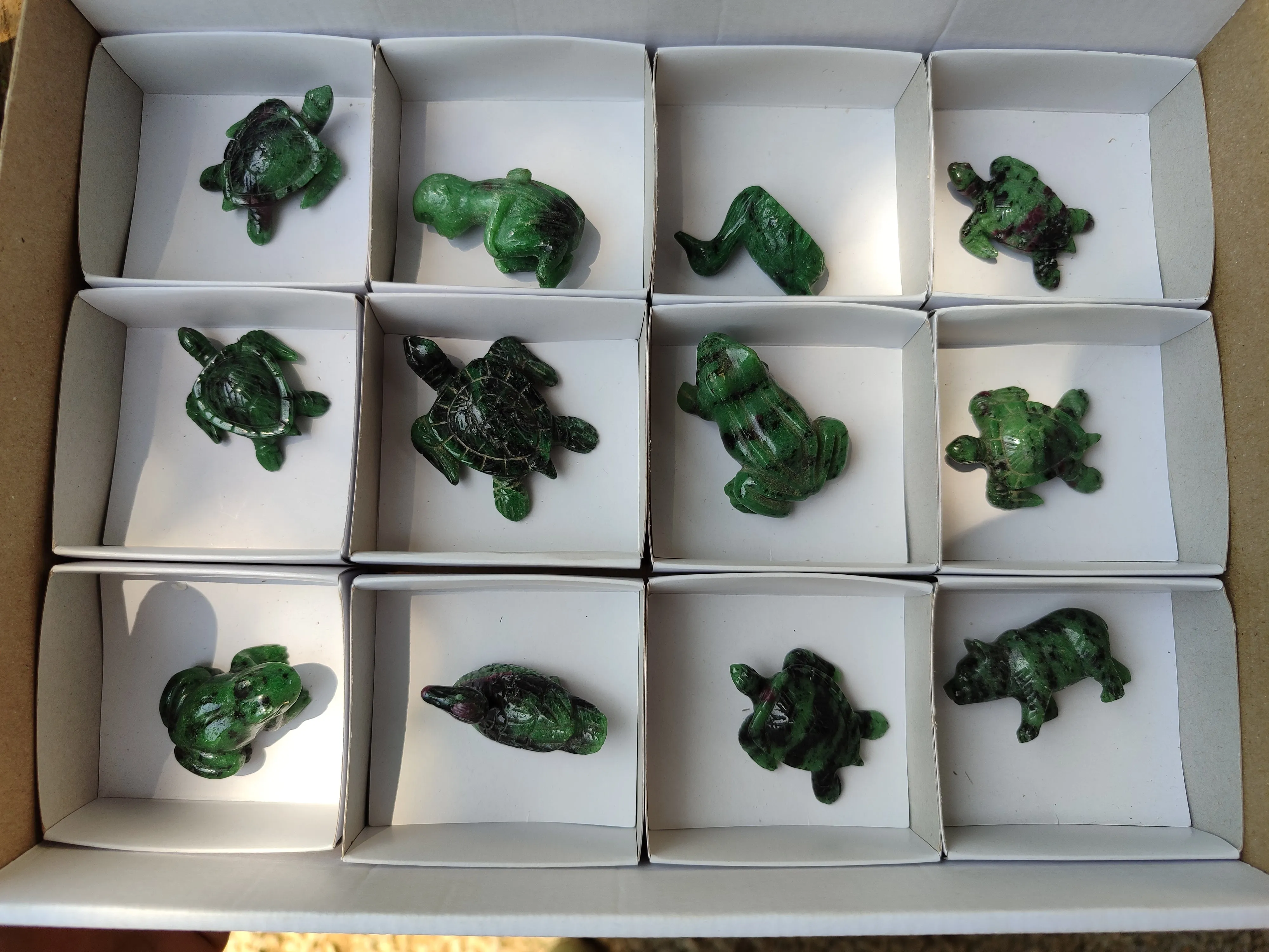 Hand Made Ruby Zoisite Animal Carvings x 12 From Tanzania