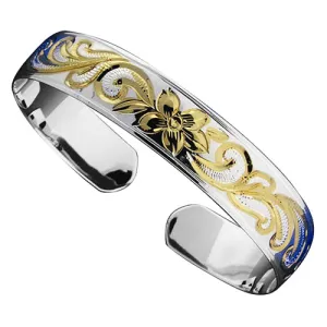 Hawaiian Jewelry Scroll Smooth Two Tone Cuff Bangle