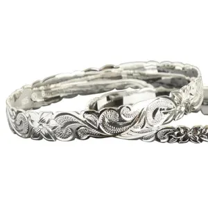 Hawaiian Sterling Silver Bangle Queen Scroll Engraving Cut Out Edge