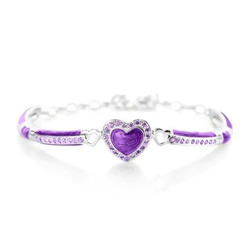 Heart Enamel Crystal Palladium Plating Girls Adjustable Bangle Bracelet