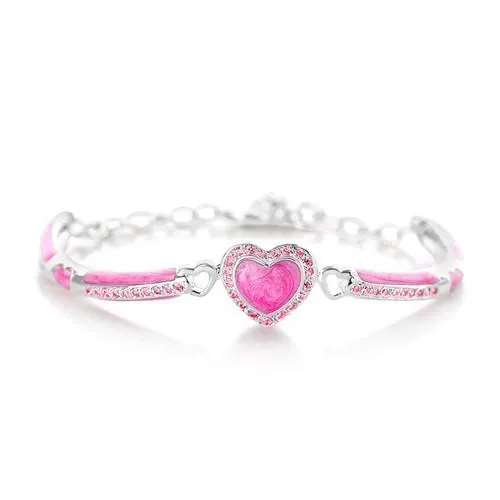 Heart Enamel Crystal Palladium Plating Girls Adjustable Bangle Bracelet