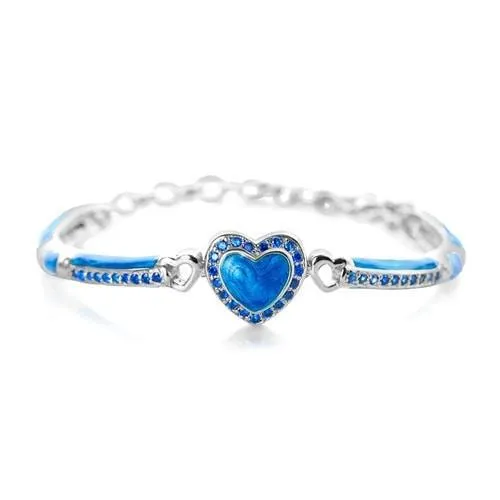 Heart Enamel Crystal Palladium Plating Girls Adjustable Bangle Bracelet