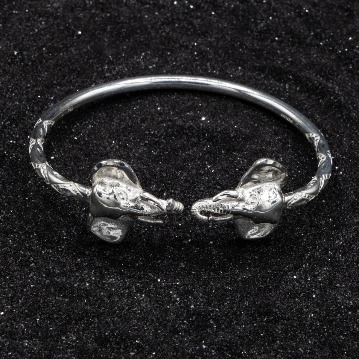 Heavy  Bangle with Elephant Heads with Diamante Pattern