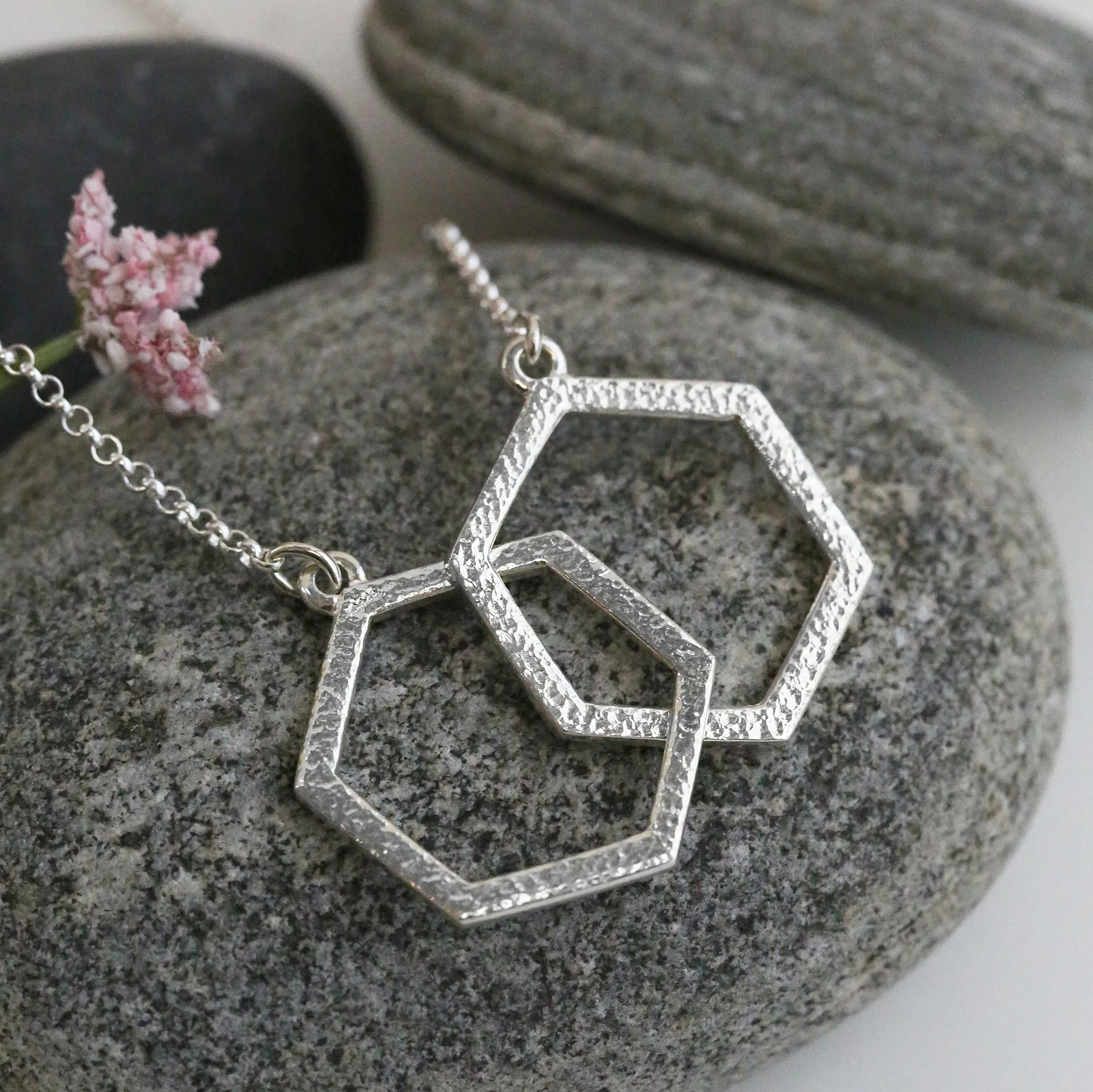 Honeycomb Medium Double Link Necklace in Sterling Silver