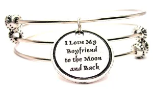 I Love My Boyfriend To The Moon And Back Triple Style Expandable Bangle Bracelet