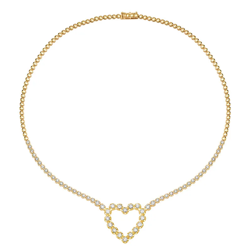 Illusion Set Diamond Tennis Necklace with Large Diamond Open Heart