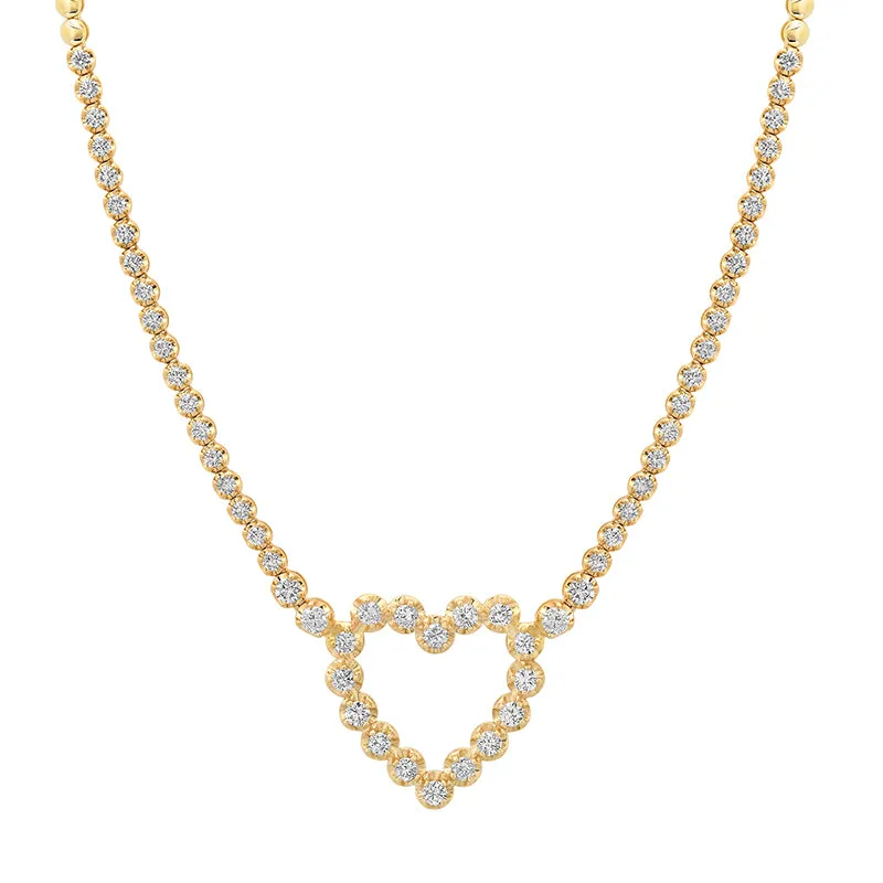 Illusion Set Diamond Tennis Necklace with Large Diamond Open Heart