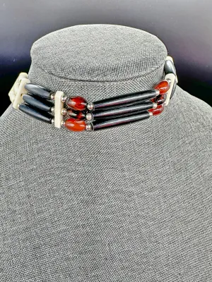 Indigenous Handcrafted Choker - Buffalo Bone Hairpipe & Carnelian