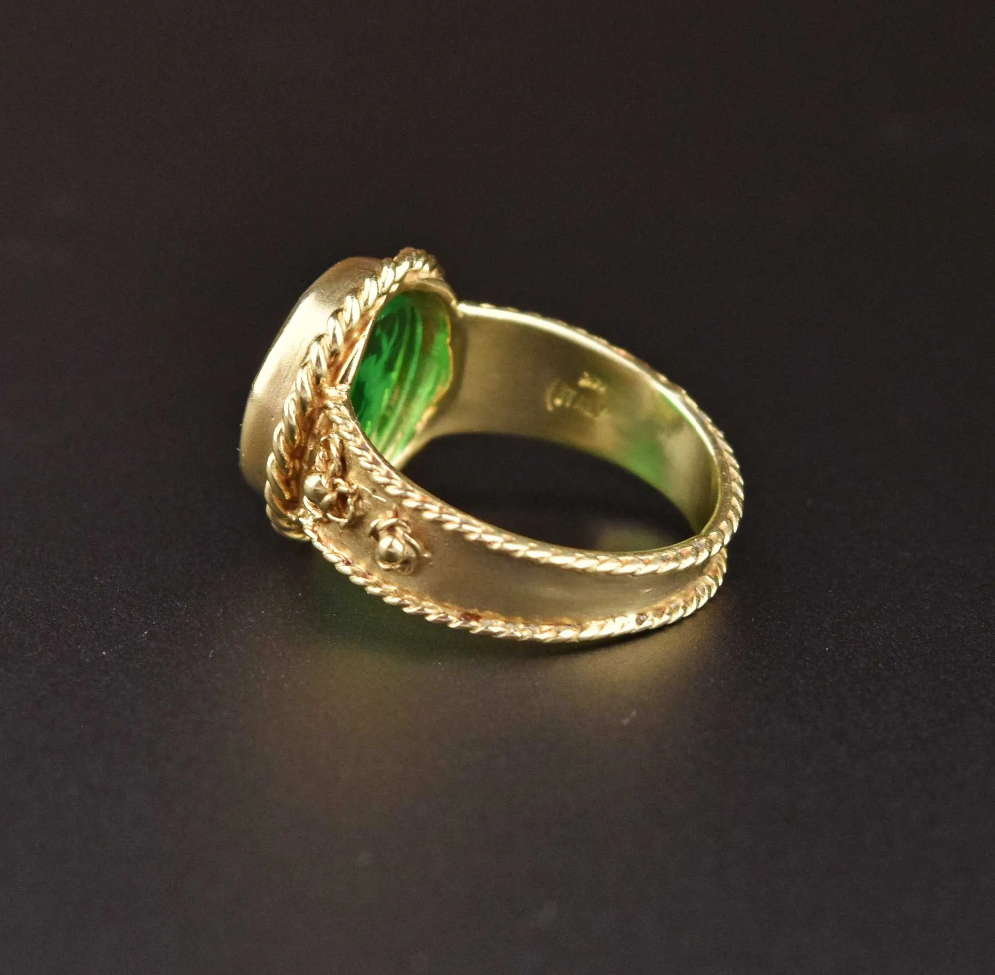 Italian 14K Gold Emerald Quartz Intaglio Ring - ON HOLD