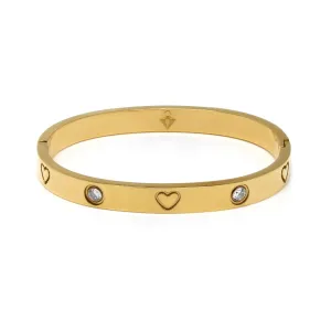 Junior Stone & Heart Hinged Bangle - Stainless Steel (Gold)