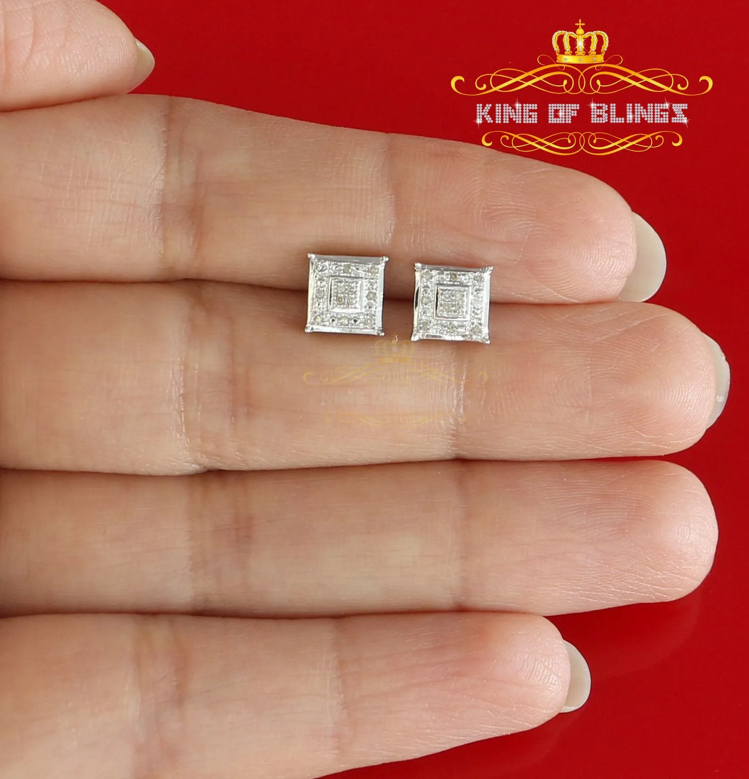 King Of Bling's 0.05ct Diamond 925 Sterling Silver White Stud Women's & Men's Square Earrings