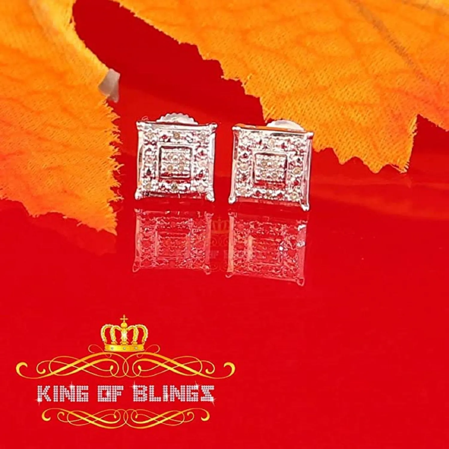 King Of Bling's 0.05ct Diamond 925 Sterling Silver White Stud Women's & Men's Square Earrings