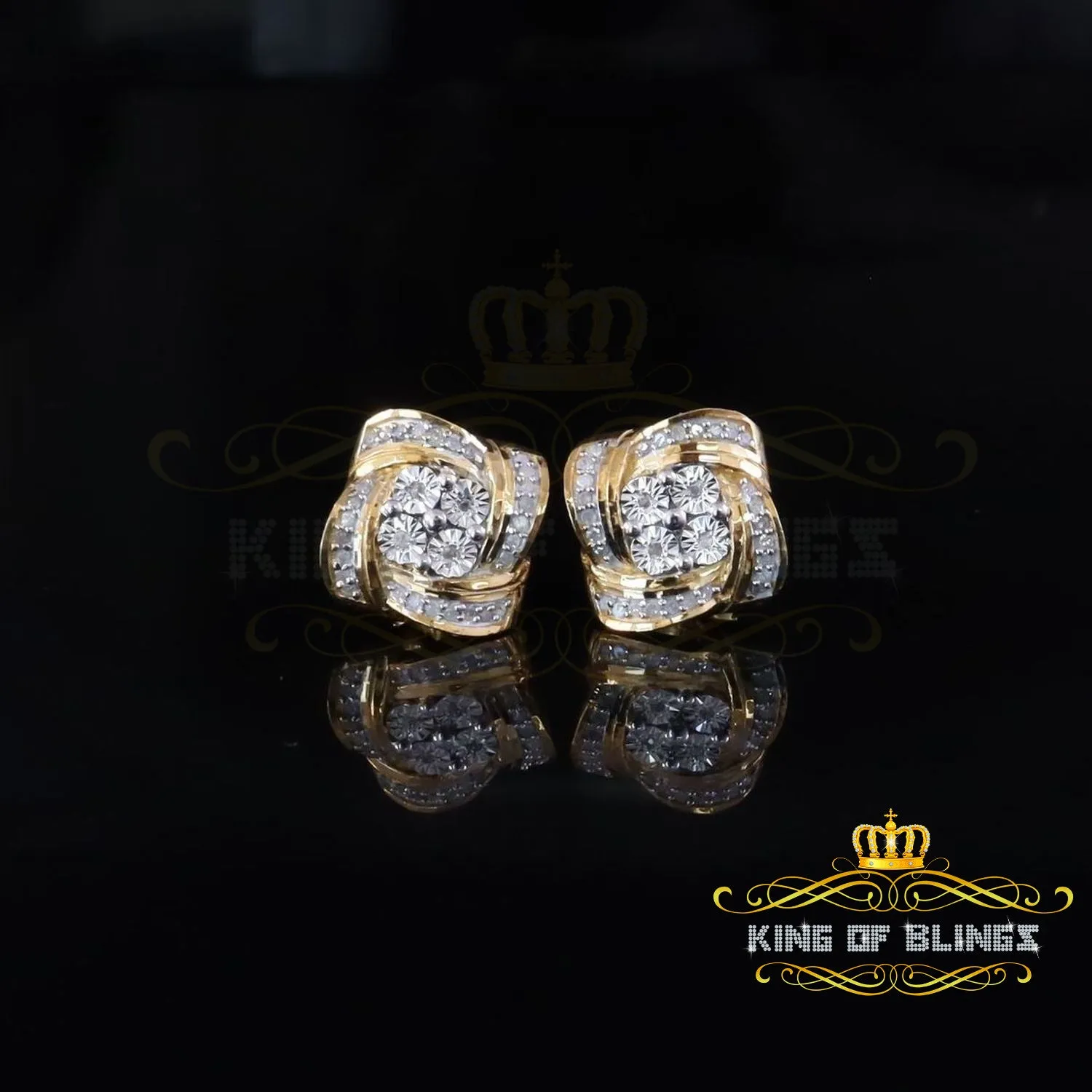 King of Blings-0.33ct Diamond 925 Sterling Silver Yellow for Men's & Women Stud SWRILL Earring