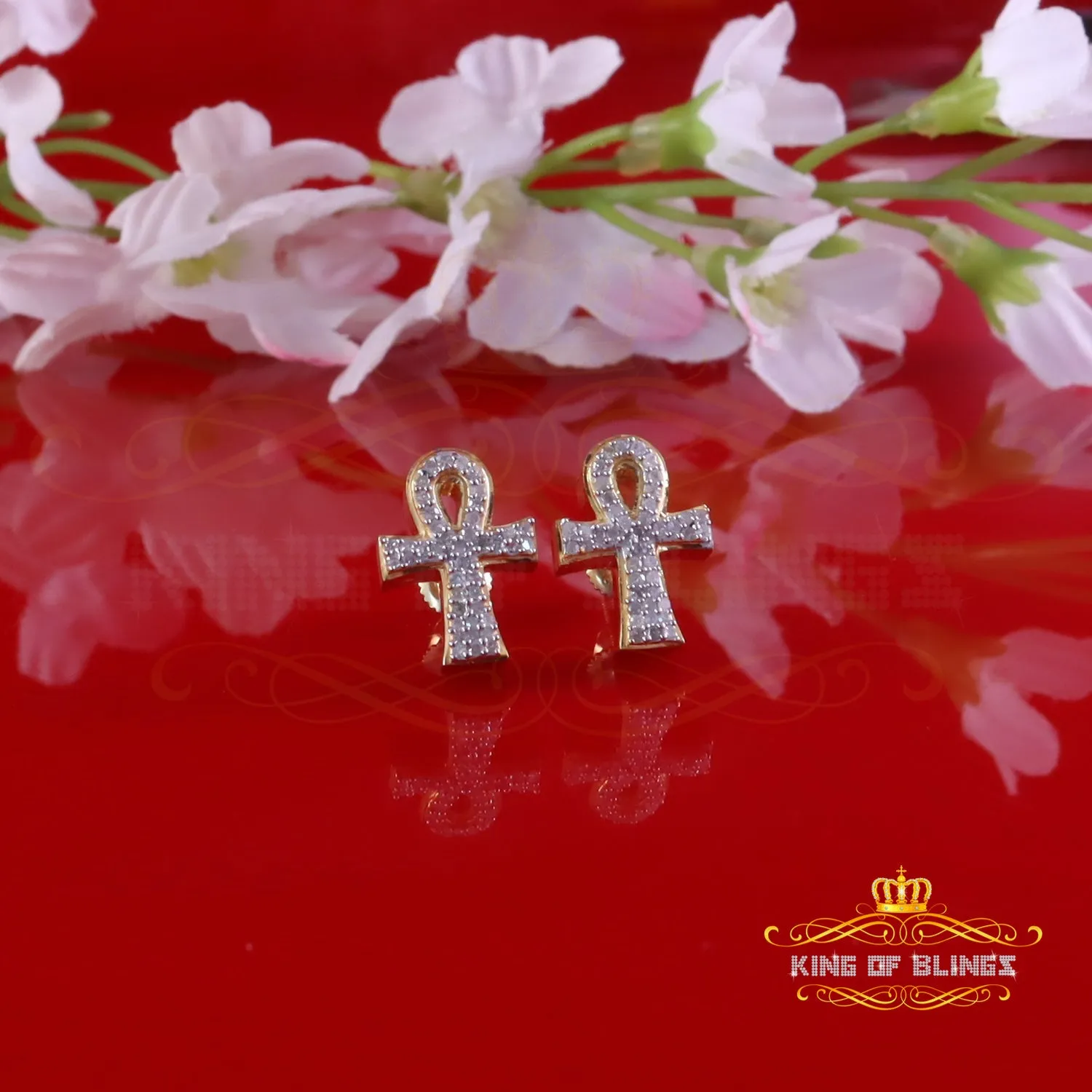 King of Blings-0.40ct Diamond 925 Sterling Silver Yellow for Men's & Women Stud ANKH Earring