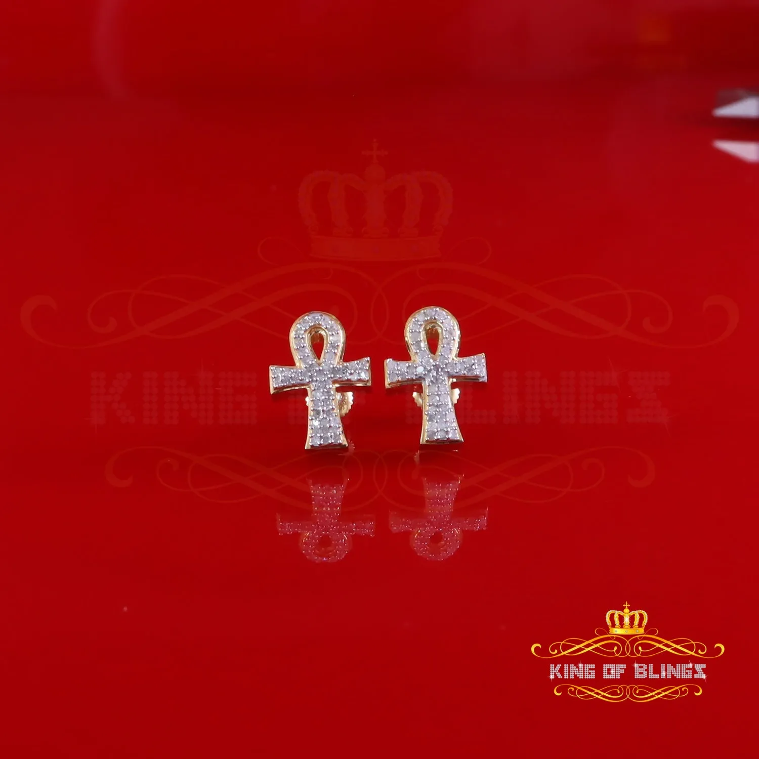 King of Blings-0.40ct Diamond 925 Sterling Silver Yellow for Men's & Women Stud ANKH Earring