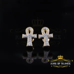 King of Blings-0.40ct Diamond 925 Sterling Silver Yellow for Men's & Women Stud ANKH Earring