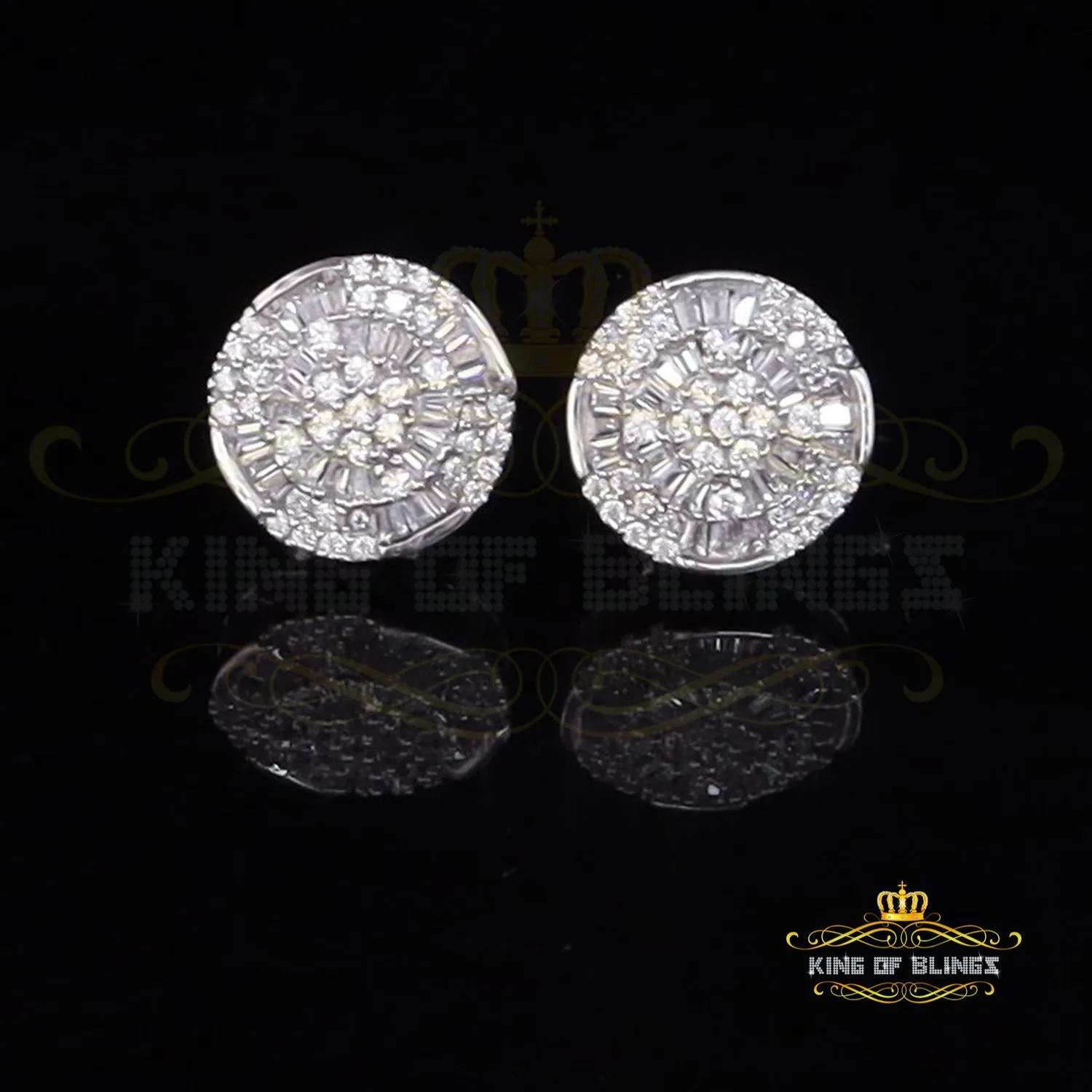 King of Blings 925 White Silver 1.68ct Cubic Zirconia Charm Round Women's Earrings