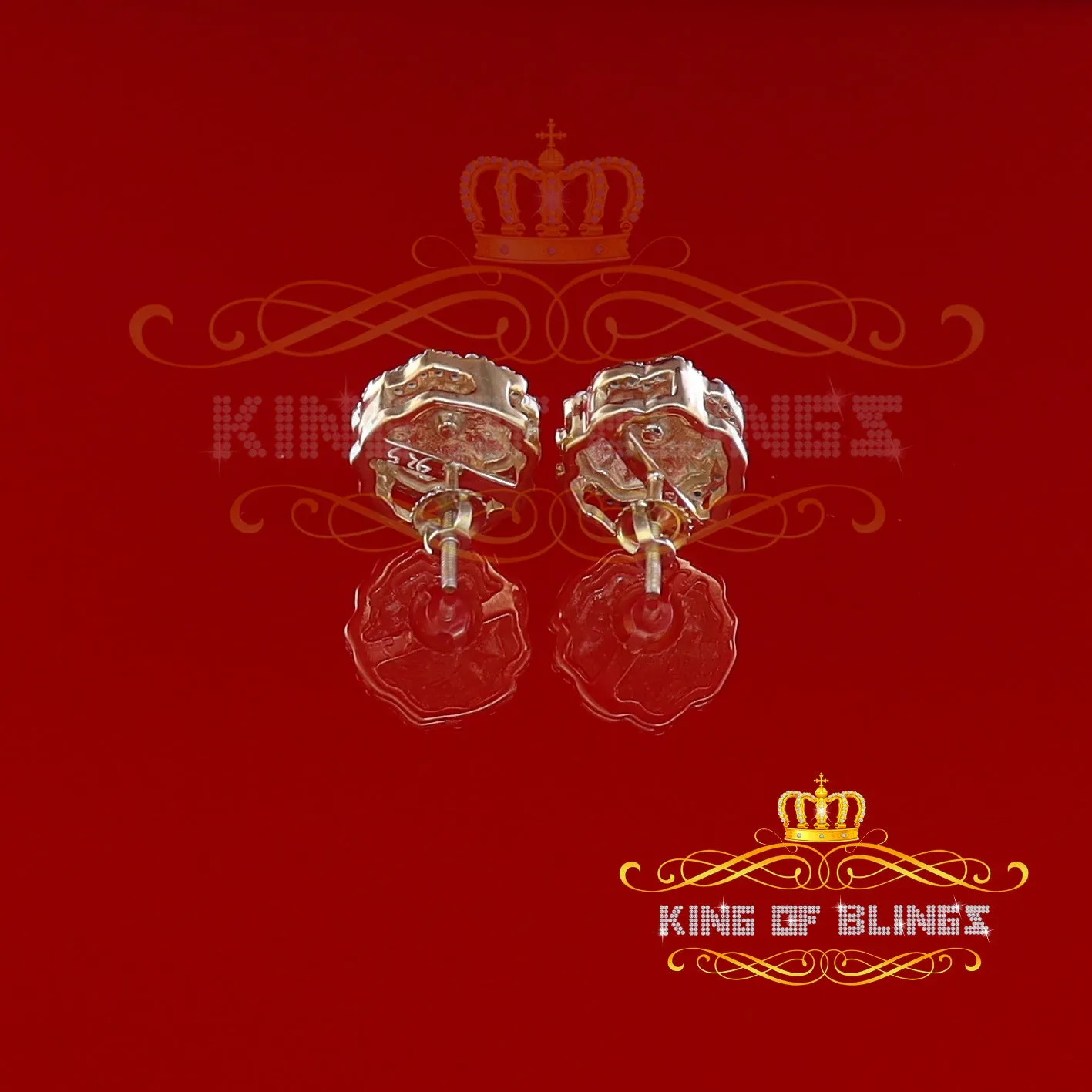 King of Bling's 925 Yellow Silver Nuggtte's 1.38ct Cubic Zirconia Hip Hop Flower Women Earrings