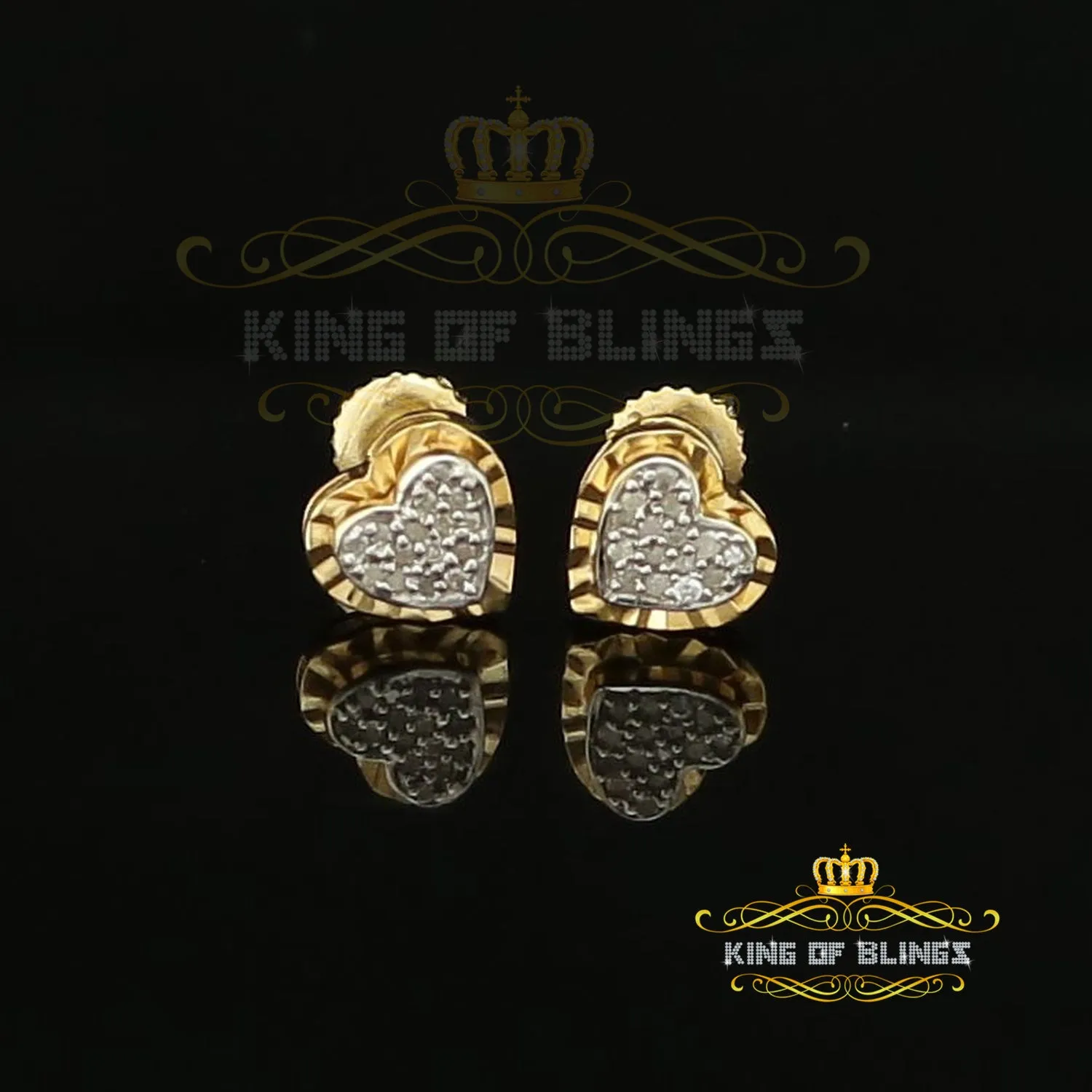 King of Blings-Aretes Para Hombre Heart 925 Yellow Silver 0.10ct Diamond Women & Men Earrings