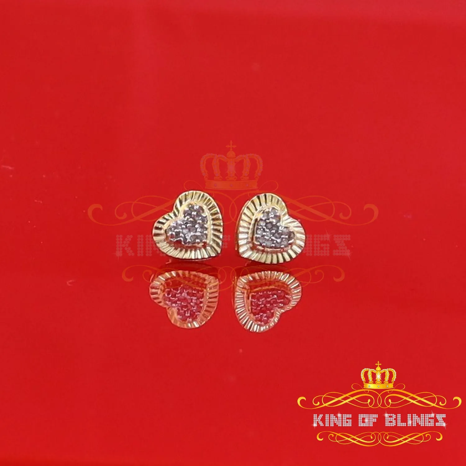 King of Blings-Aretes Para Hombre Heart 925 Yellow Silver 0.10ct Diamond Women & Men Earrings