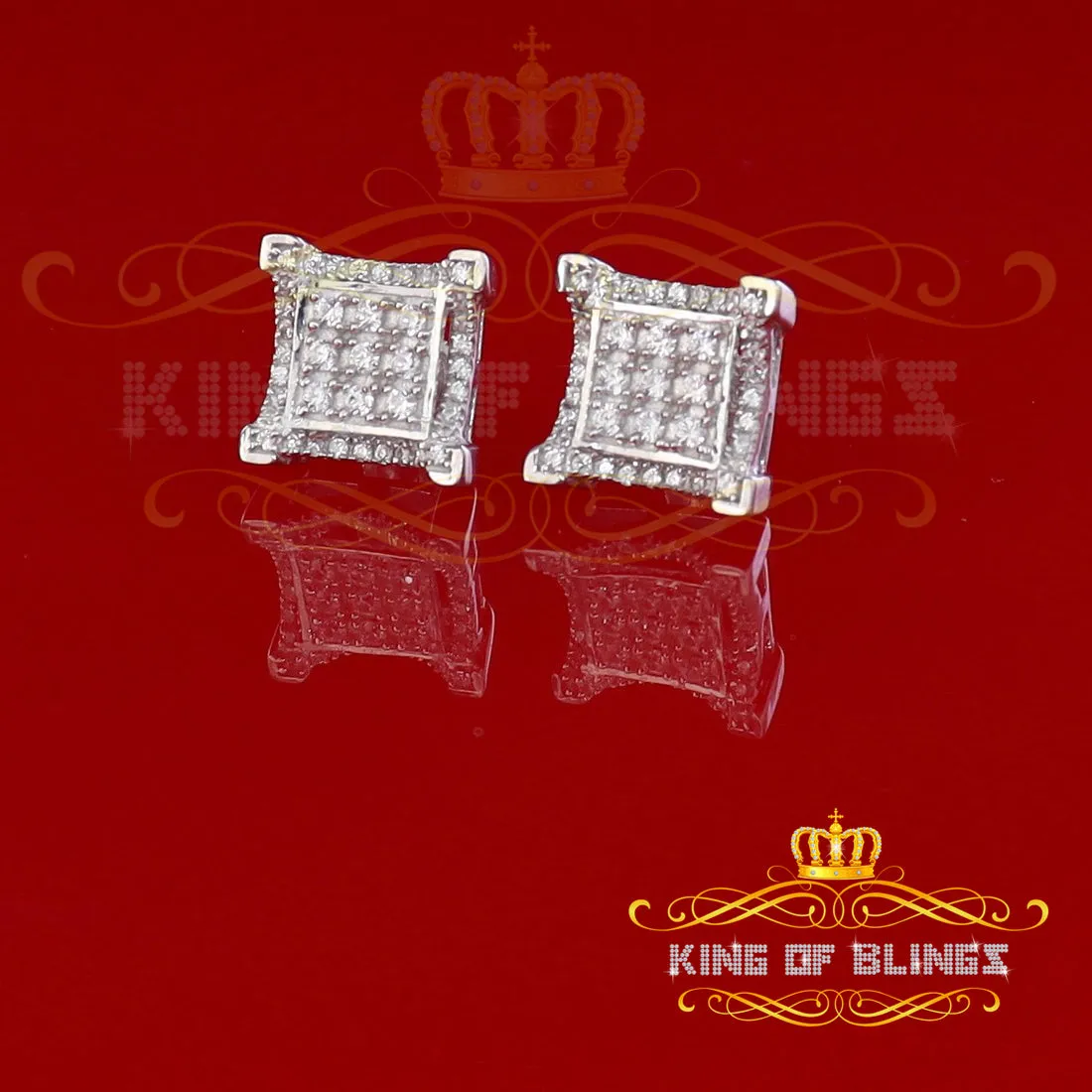 King of Blings- Elegant Square White 925 Silver Screw Back 1.05ct Cubic Zirconia Women Earrings