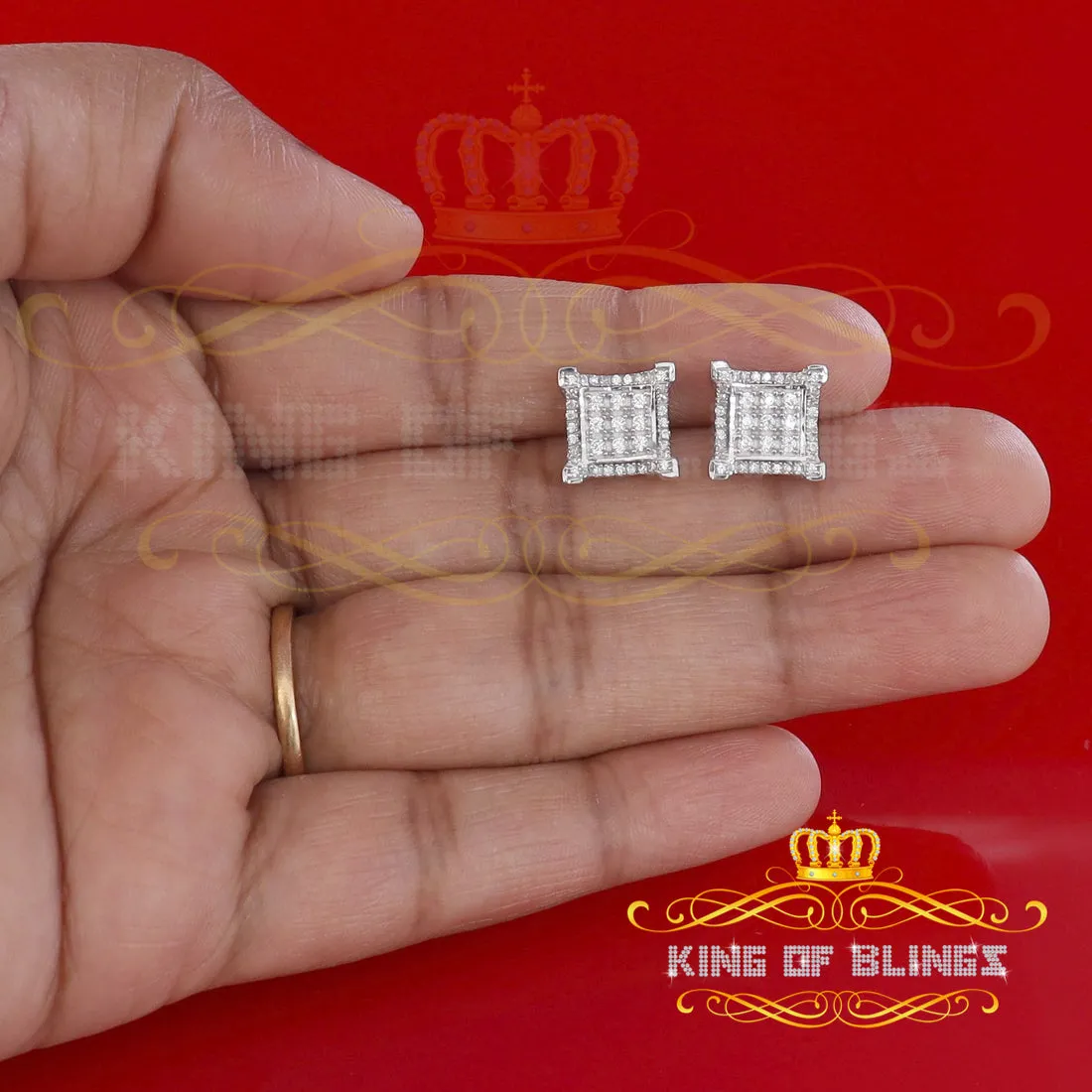 King of Blings- Elegant Square White 925 Silver Screw Back 1.05ct Cubic Zirconia Women Earrings