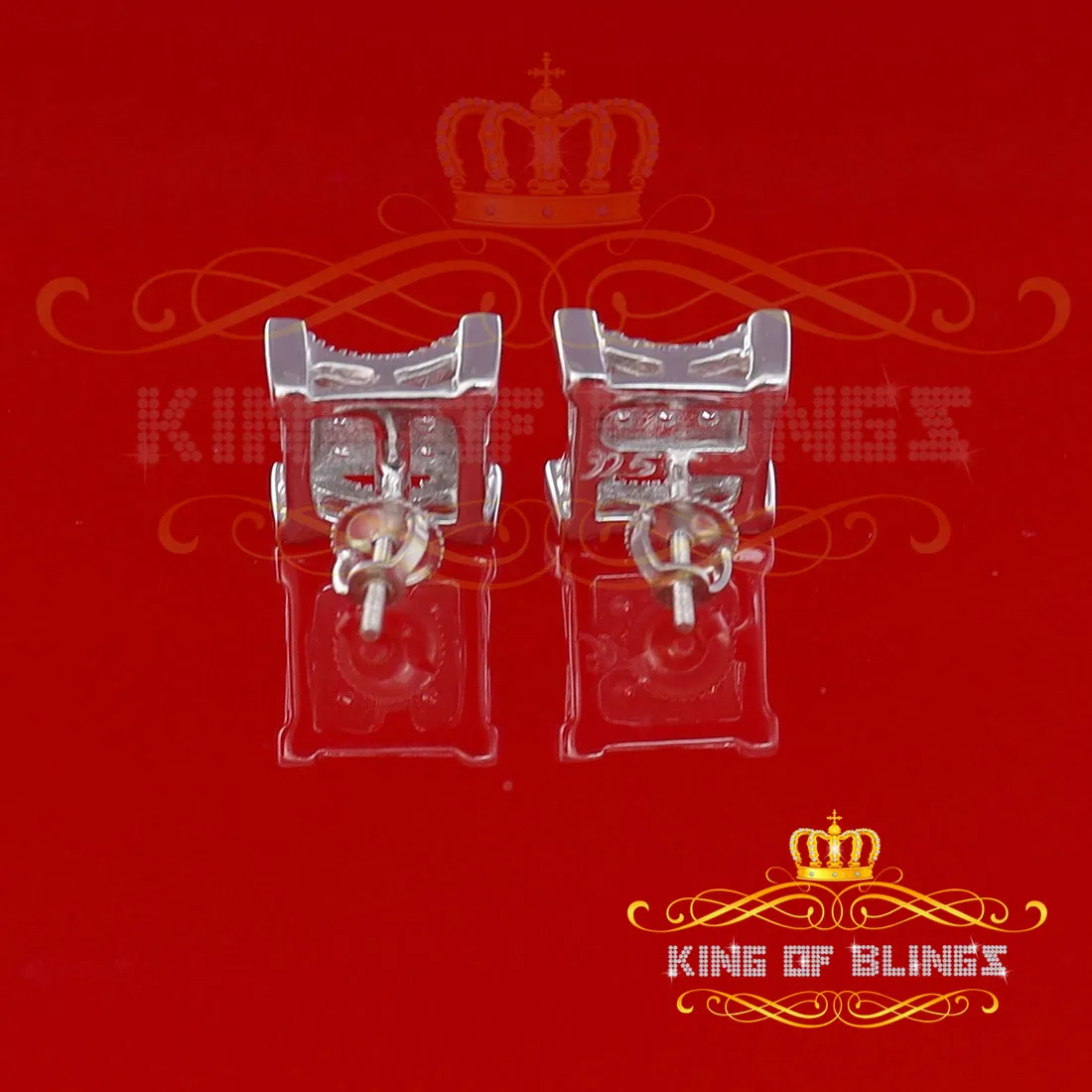 King of Blings- Elegant Square White 925 Silver Screw Back 1.05ct Cubic Zirconia Women Earrings