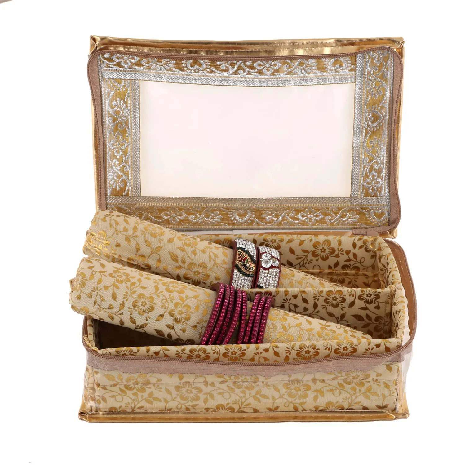 Kuber Industries Brocade Hardboard 2 Pieces Two Rod Bangle Box (Gold)-CTKTC21162