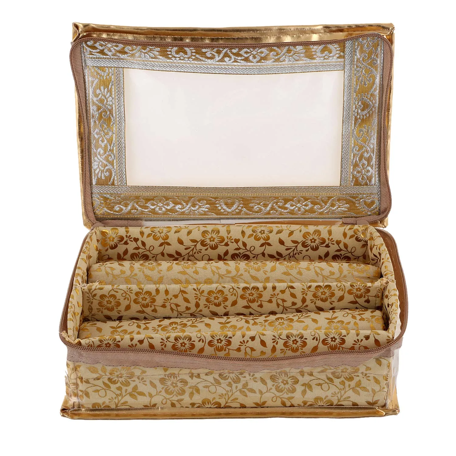 Kuber Industries Brocade Hardboard 2 Pieces Two Rod Bangle Box (Gold)-CTKTC21162