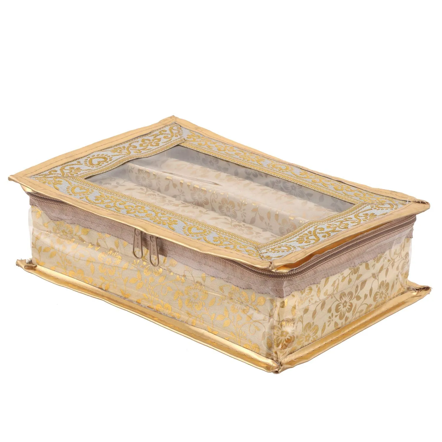 Kuber Industries Brocade Hardboard 2 Pieces Two Rod Bangle Box (Gold)-CTKTC21162