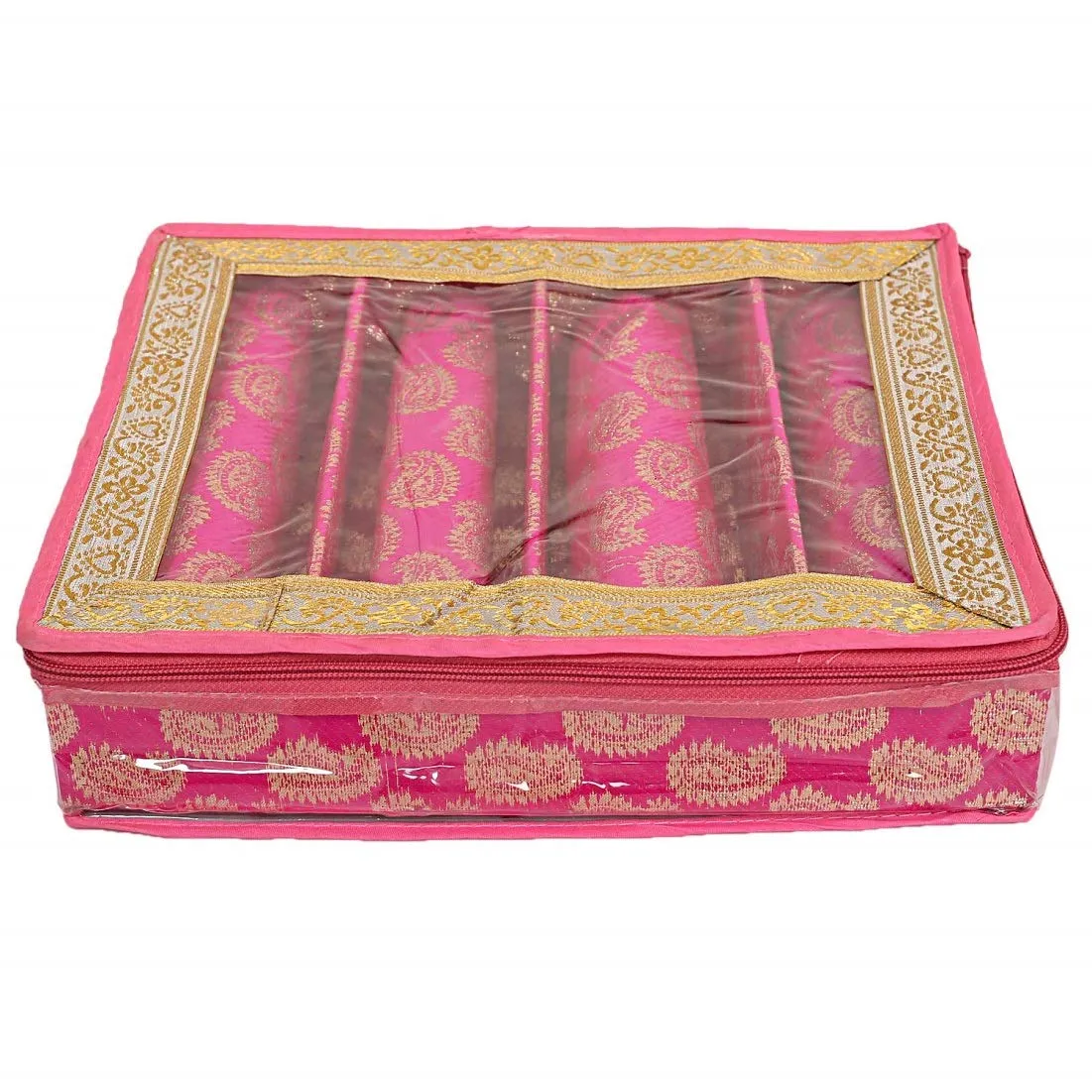 Kuber Industries Exclusive Carry Design Brocade Hardboard Four Rod Bangle Box (Pink) -CTLTC038797